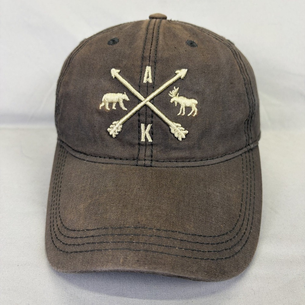 Legacy Hat Alaska AK Bear Moose Mens OSFA Brown Distressed Baseball Cap